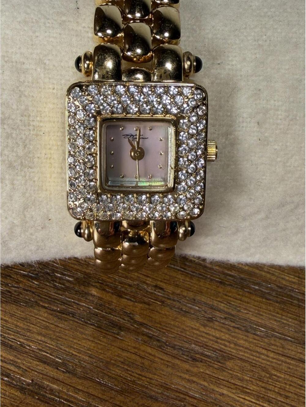 Vtg Gold Tone Suzanne Somers Pave Rhinestone Square Face Watch NOT WORKING